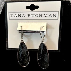 NWT Dana Buchman, silver earrings with black speckled stone
